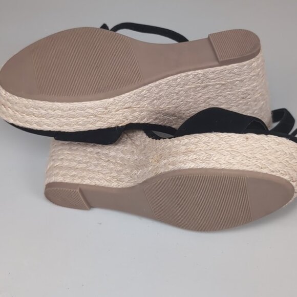 Revamped Faux Suede Espadrille Wedge Sandals High Heels Womens Size 7 Black - Picture 7 of 10